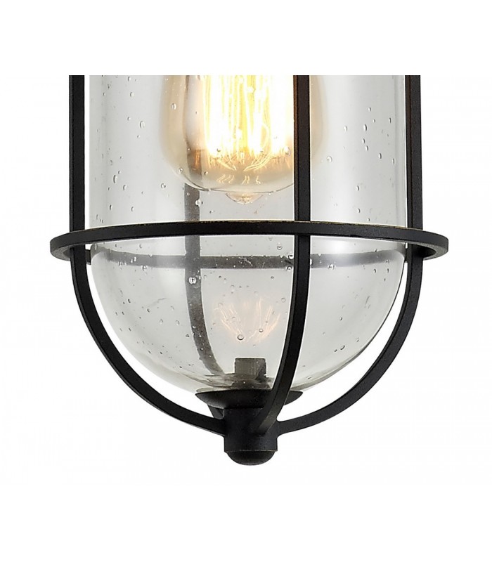Ceiling Pendant, 1 x E27, Black, Gold With Seeded Clear Glass, IP54 - 8
