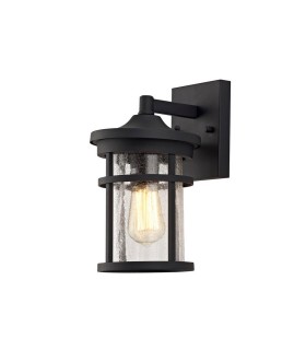 Wall Lamp, 1 x E27, Black, Clear Crackled Glass, IP54 - 1