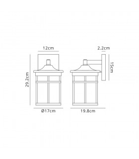 Wall Lamp, 1 x E27, Black, Clear Crackled Glass, IP54 - 2