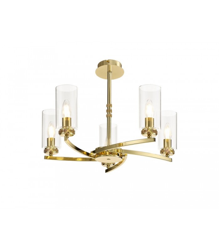 Ceiling Pendant, Semi Ceiling, 5 x E14, Polished Gold - 4