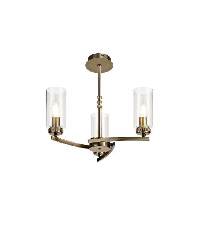 Ceiling Pendant, Semi Ceiling, 3 x E14, Antique Brass - 4