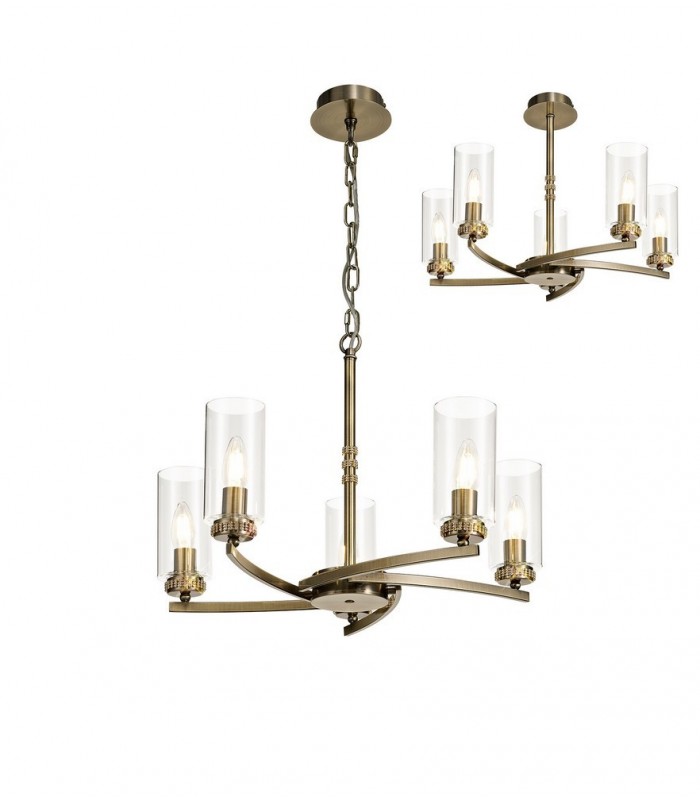 Ceiling Pendant, Semi Ceiling, 5 x E14, Antique Brass - 1