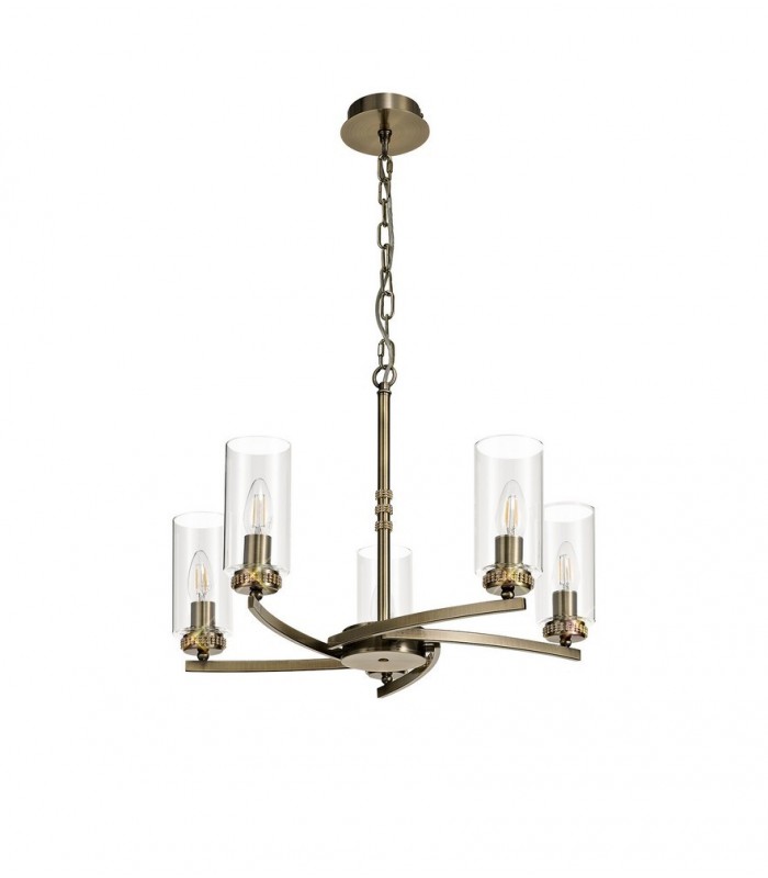 Ceiling Pendant, Semi Ceiling, 5 x E14, Antique Brass - 3