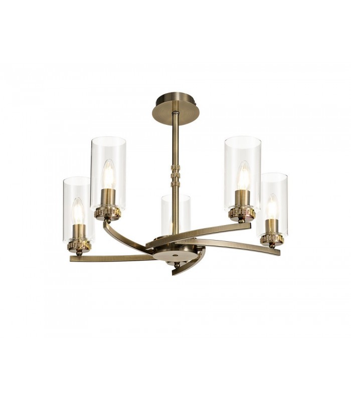Ceiling Pendant, Semi Ceiling, 5 x E14, Antique Brass - 4