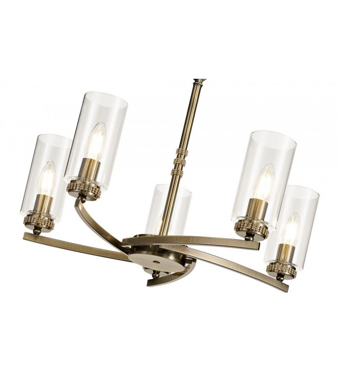 Ceiling Pendant, Semi Ceiling, 5 x E14, Antique Brass - 6