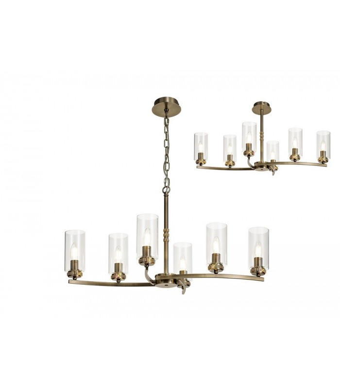 Ceiling Pendant, Semi Ceiling, 6 x E14, Antique Brass - 1