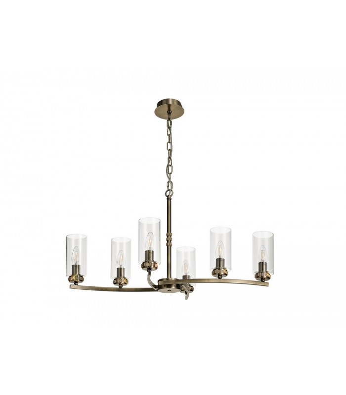 Ceiling Pendant, Semi Ceiling, 6 x E14, Antique Brass - 3