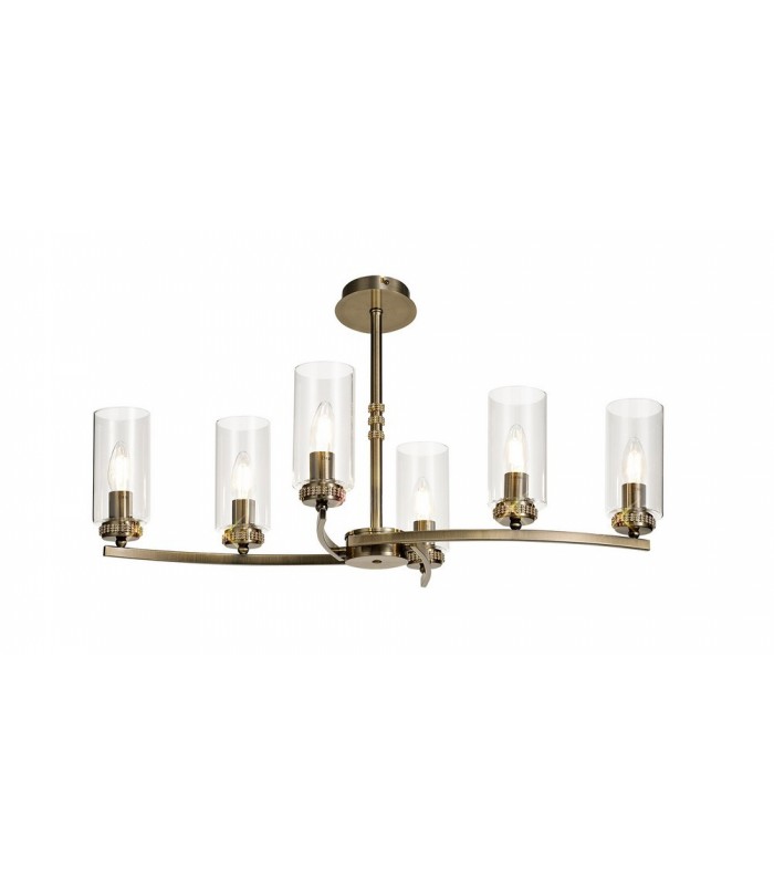 Ceiling Pendant, Semi Ceiling, 6 x E14, Antique Brass - 4