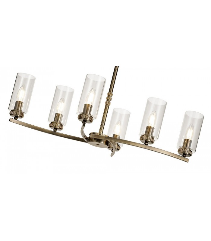 Ceiling Pendant, Semi Ceiling, 6 x E14, Antique Brass - 6