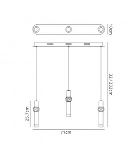 3 Light Linear Ceiling Pendant, 3 x 5W LED, 3000K, 304lm, Polished Chrome - 2