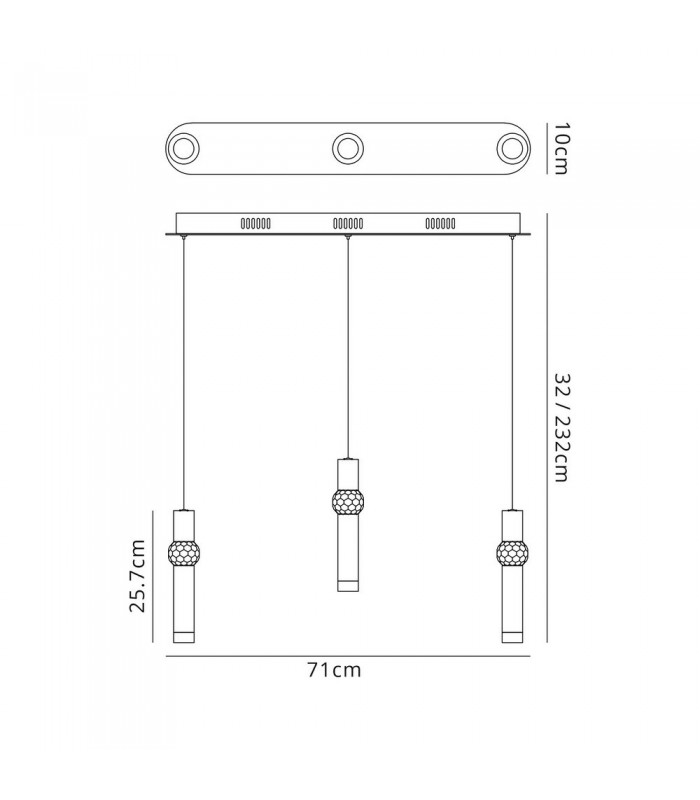 3 Light Linear Ceiling Pendant, 3 x 5W LED, 3000K, 304lm, Polished Chrome - 2