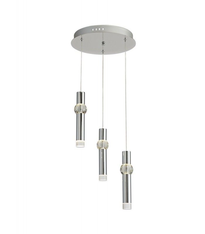3 Light Round Ceiling Cluster Pendant, 3 x 5W LED, 3000K, 268lm, Polished Chrome - 1