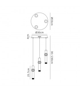 3 Light Round Ceiling Cluster Pendant, 3 x 5W LED, 3000K, 268lm, Polished Chrome - 2