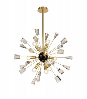 Ceiling Pendant Sputnik, 9 Light E14, Brushed Gold & Gloss Black, Crystal - 1