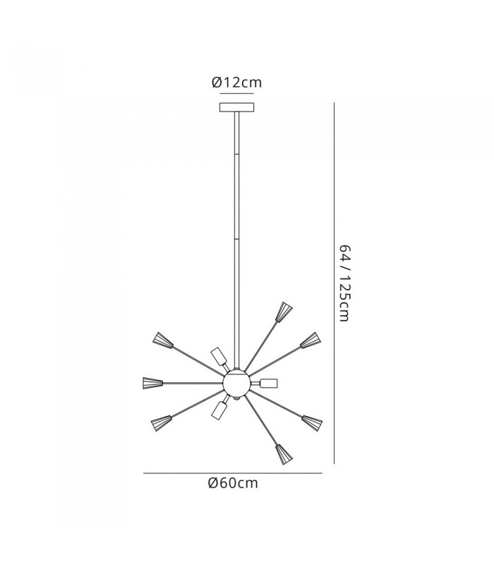 Ceiling Pendant Sputnik, 9 Light E14, Brushed Gold & Gloss Black, Crystal - 2