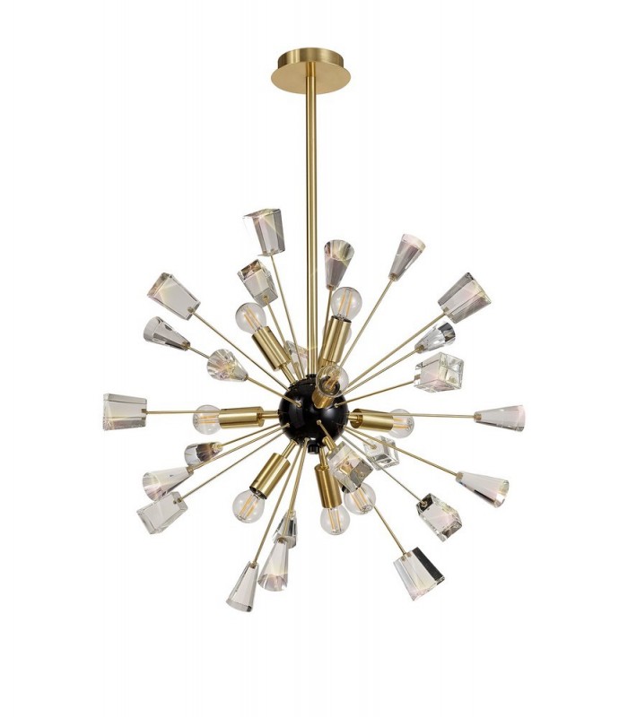 Ceiling Pendant Sputnik, 9 Light E14, Brushed Gold & Gloss Black, Crystal - 4