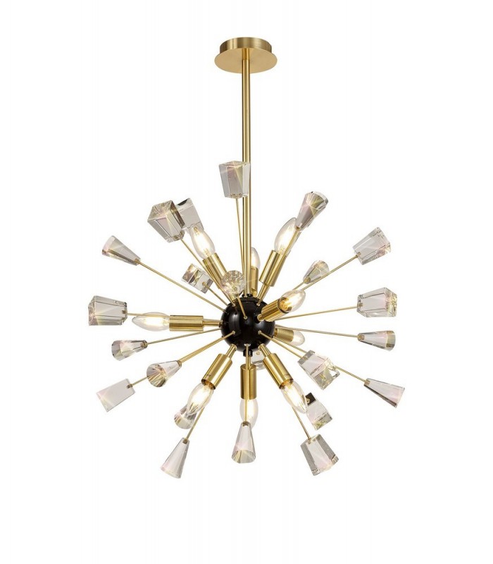 Ceiling Pendant Sputnik, 9 Light E14, Brushed Gold & Gloss Black, Crystal - 5