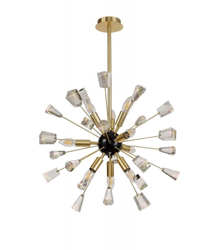 Ceiling Pendant Sputnik, 9 Light E14, Brushed Gold & Gloss Black, Crystal - 6