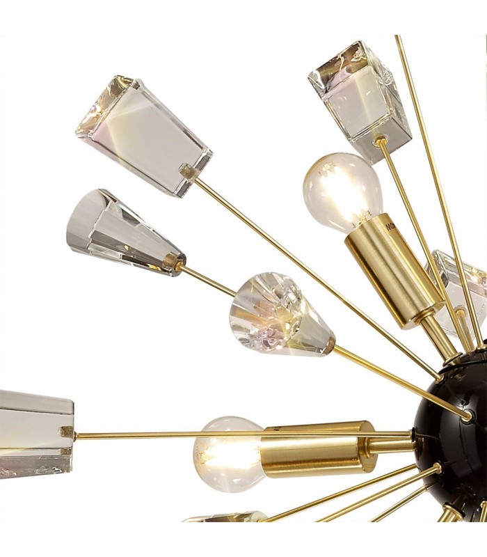 Ceiling Pendant Sputnik, 9 Light E14, Brushed Gold & Gloss Black, Crystal - 8