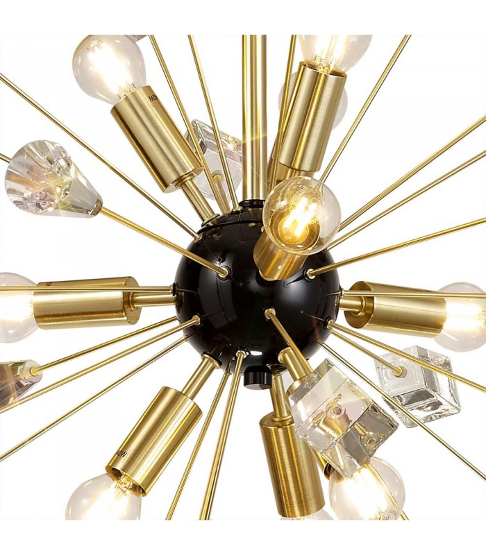 Ceiling Pendant Sputnik, 9 Light E14, Brushed Gold & Gloss Black, Crystal - 9