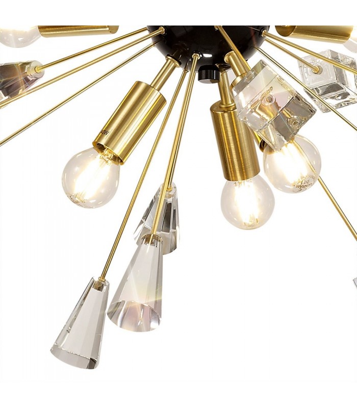 Ceiling Pendant Sputnik, 9 Light E14, Brushed Gold & Gloss Black, Crystal - 10