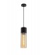 Single Tube Ceiling Pendant 1 Light E27, Black, Amber Glass - 1