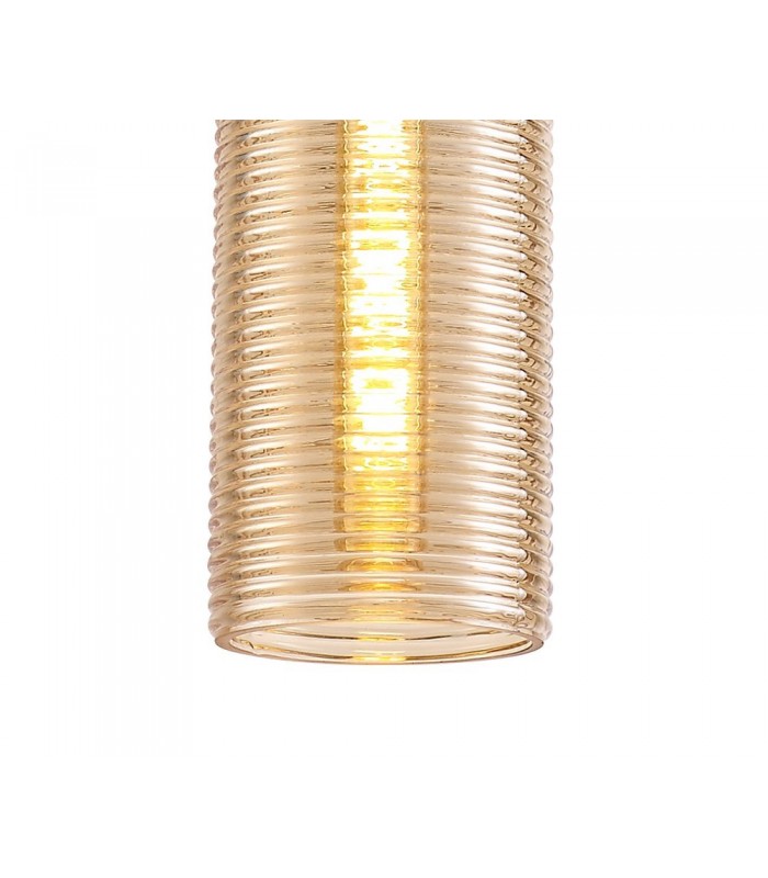 Single Tube Ceiling Pendant 1 Light E27, Black, Amber Glass - 8