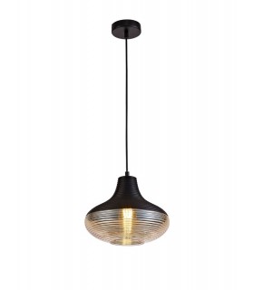 Single Vase Dome Ceiling Pendant E27, Black, Amber Glass - 1