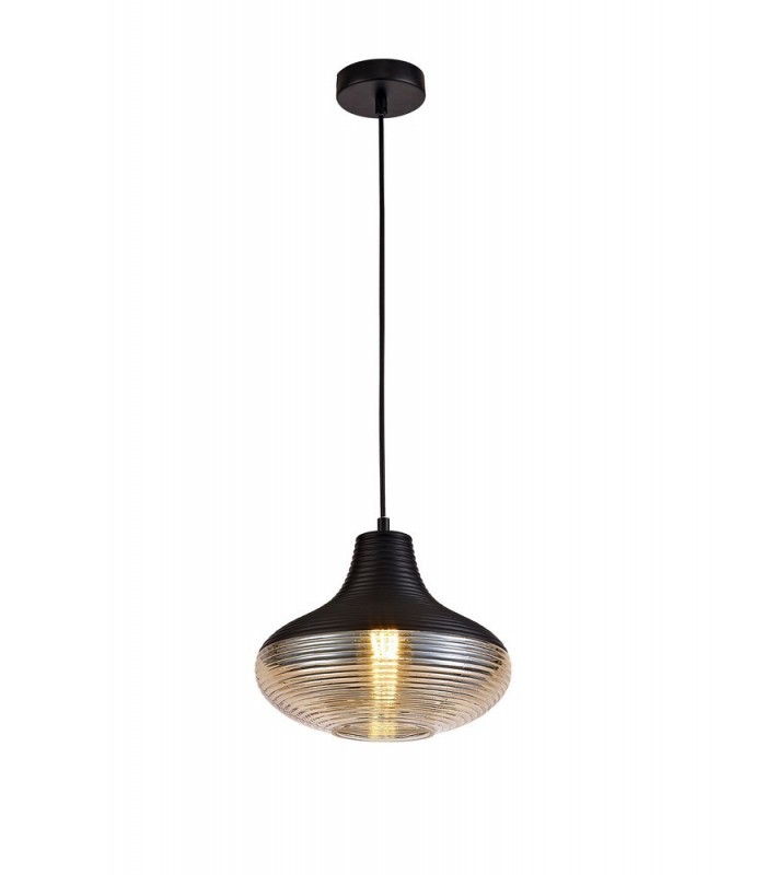 Single Vase Dome Ceiling Pendant E27, Black, Amber Glass - 1