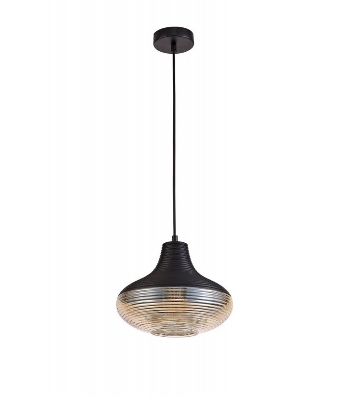 Single Vase Dome Ceiling Pendant E27, Black, Amber Glass - 4