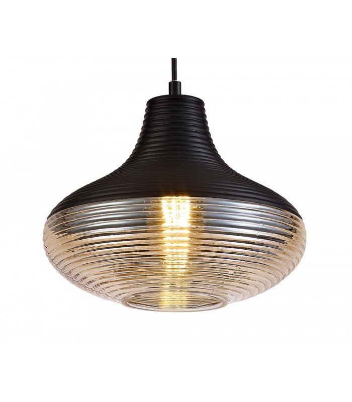Single Vase Dome Ceiling Pendant E27, Black, Amber Glass - 6
