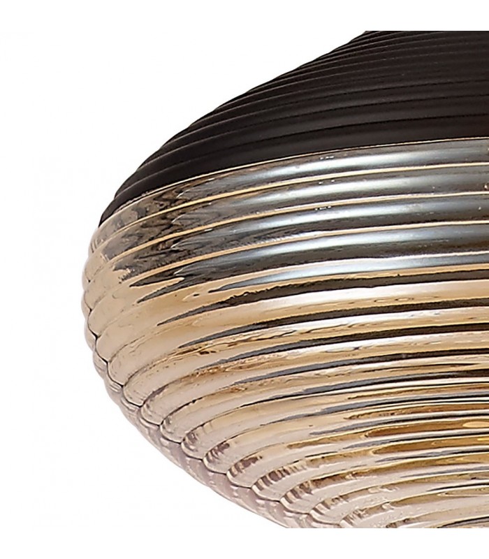 Single Vase Dome Ceiling Pendant E27, Black, Amber Glass - 9