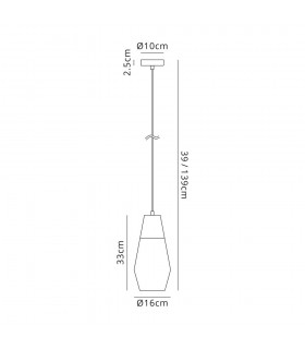 Single Cone Ceiling Pendant 1 Light E27, Black, Amber Glass - 2
