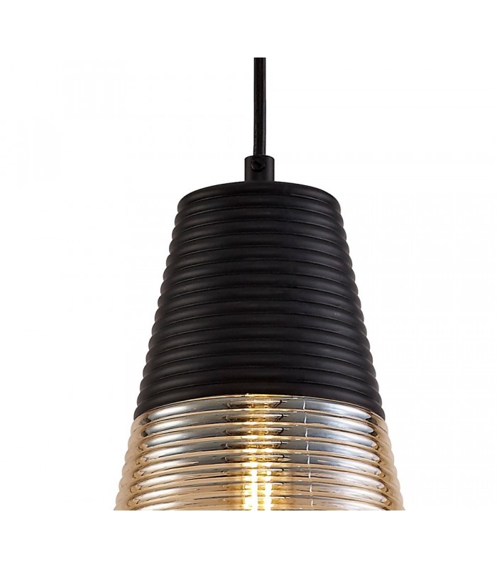 Single Cone Ceiling Pendant 1 Light E27, Black, Amber Glass - 7