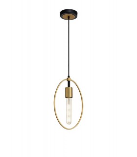 Single Small Circle Ceiling Pendant, 1 Light E27, Sand Gold, Matt Black - 1