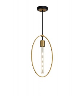 Single Large Circle Ceiling Pendant, 1 Light E27, Sand Gold, Matt Black - 1