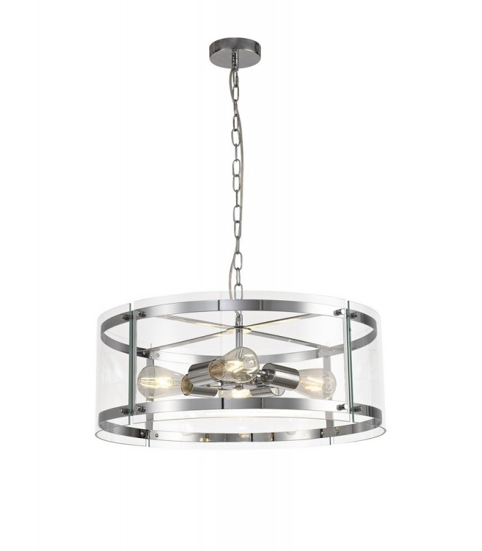 Cylindrical Ceiling Pendant, 4 Light E27, Polished Chrome - 1