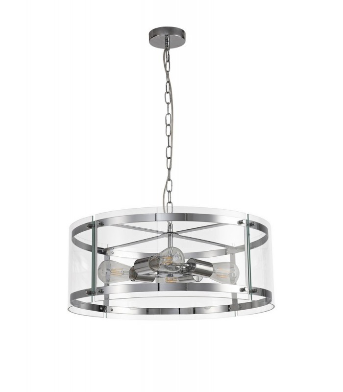 Cylindrical Ceiling Pendant, 4 Light E27, Polished Chrome - 3