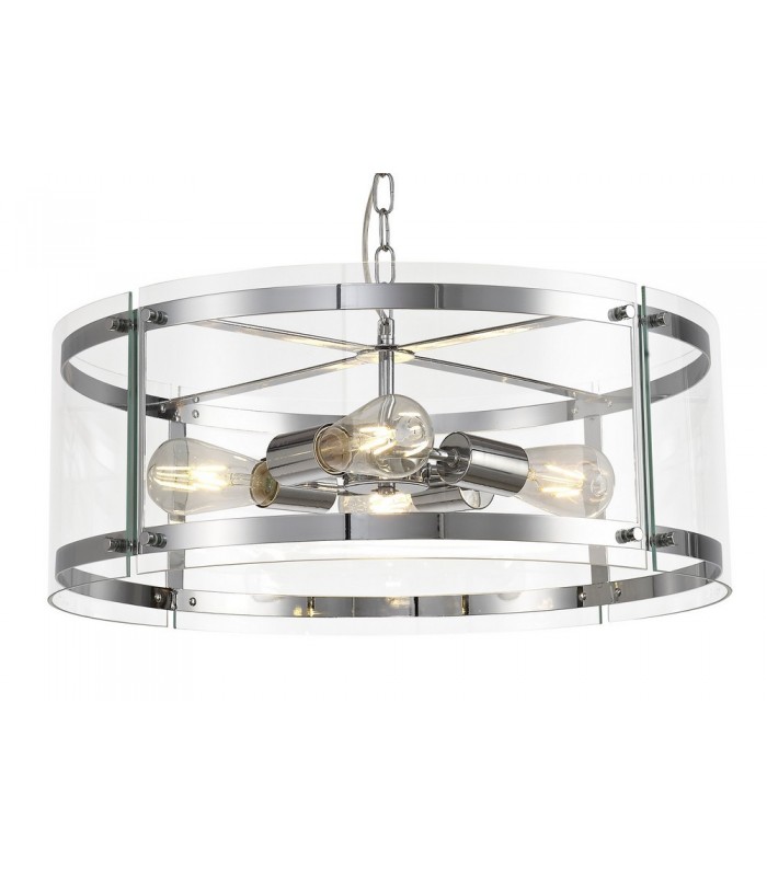 Cylindrical Ceiling Pendant, 4 Light E27, Polished Chrome - 5