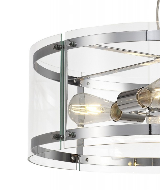 Cylindrical Ceiling Pendant, 4 Light E27, Polished Chrome - 6
