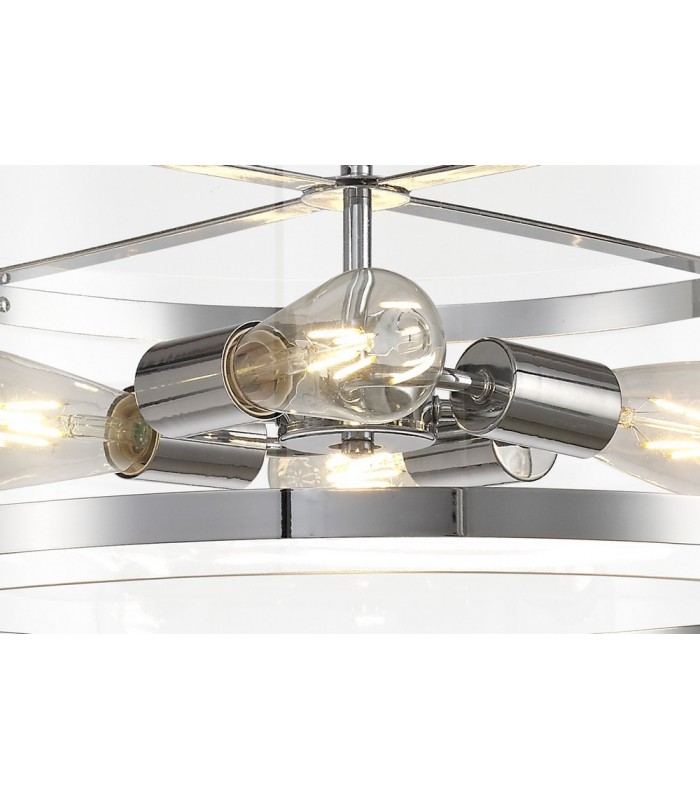 Cylindrical Ceiling Pendant, 4 Light E27, Polished Chrome - 7