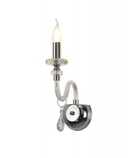 Wall Lamp, 1 Candle Light E14, Polished Chrome, Clear Glass, Crystal - 1