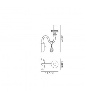 Wall Lamp, 1 Candle Light E14, Polished Chrome, Clear Glass, Crystal - 2