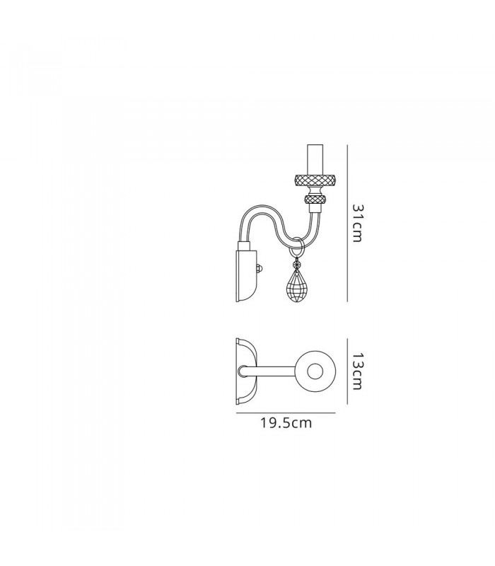 Wall Lamp, 1 Candle Light E14, Polished Chrome, Clear Glass, Crystal - 2