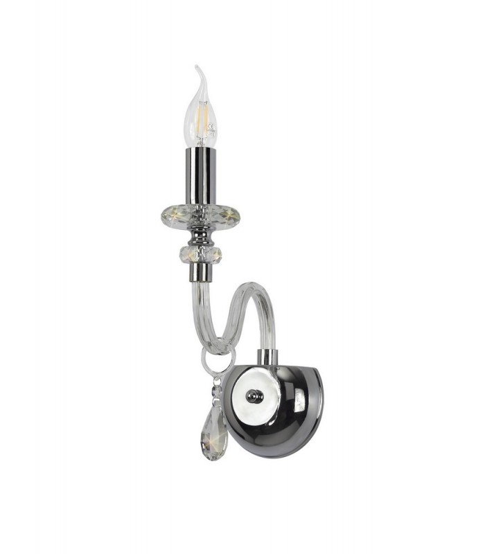 Wall Lamp, 1 Candle Light E14, Polished Chrome, Clear Glass, Crystal - 3