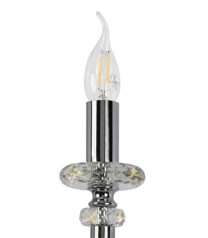 Wall Lamp, 1 Candle Light E14, Polished Chrome, Clear Glass, Crystal - 5