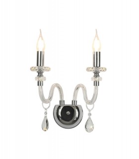 Wall Lamp, 2 Candle Light E14, Polished Chrome, Clear Glass, Crystal - 1