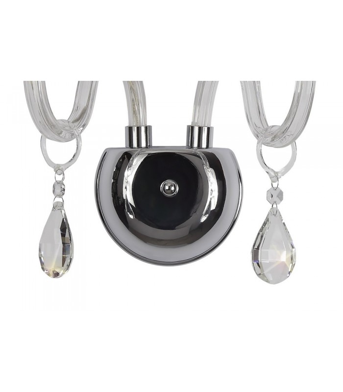 Wall Lamp, 2 Candle Light E14, Polished Chrome, Clear Glass, Crystal - 4