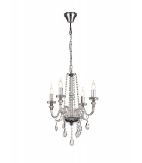 Chandelier Ceiling Pendant, 4 Light E14, Polished Chrome, Clear Glass, Crystal - 1
