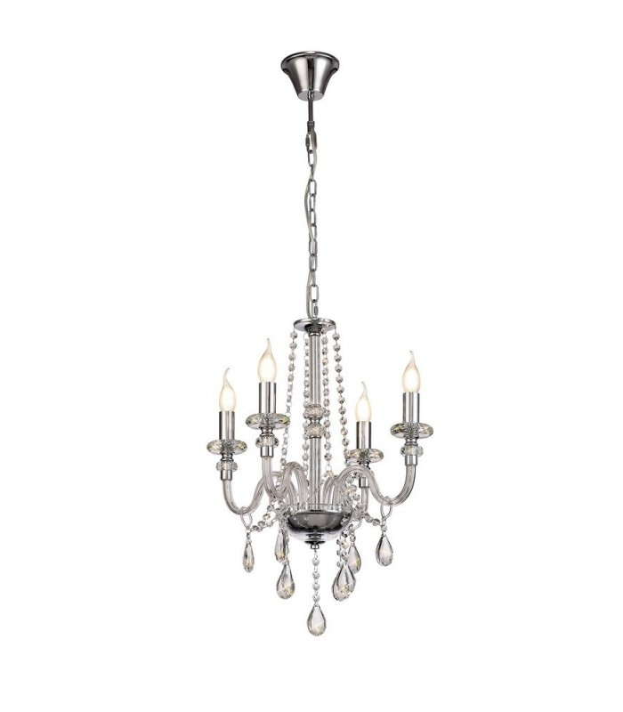 Chandelier Ceiling Pendant, 4 Light E14, Polished Chrome, Clear Glass, Crystal - 1